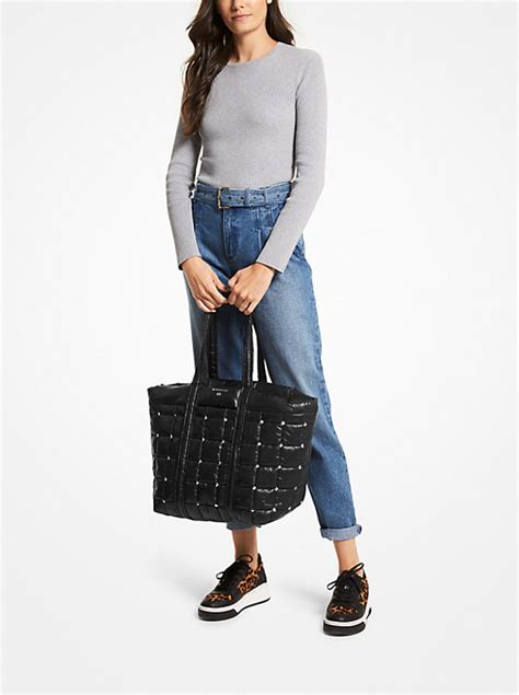 michael kors stirling tote|Stirling Large Studded Quilted Recycled Polyester Tote Bag.